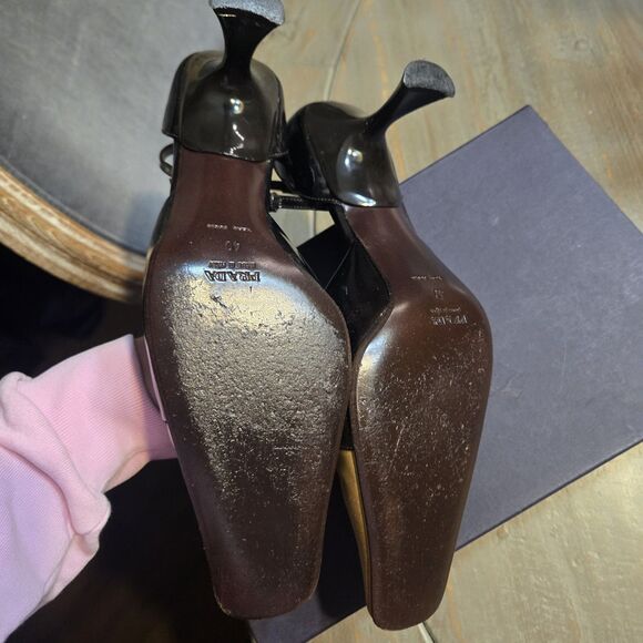 PRADA Sz 40 Brown Tan Patchwork High Heel Shoes Vintage - Picture 5 of 10